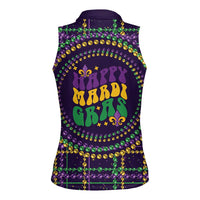 Mardi Gras Gnome Women Sleeveless Polo Shirt Beads Fleur de lis Symbol - Wonder Print Shop
