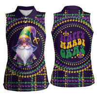 Mardi Gras Gnome Women Sleeveless Polo Shirt Beads Fleur de lis Symbol - Wonder Print Shop