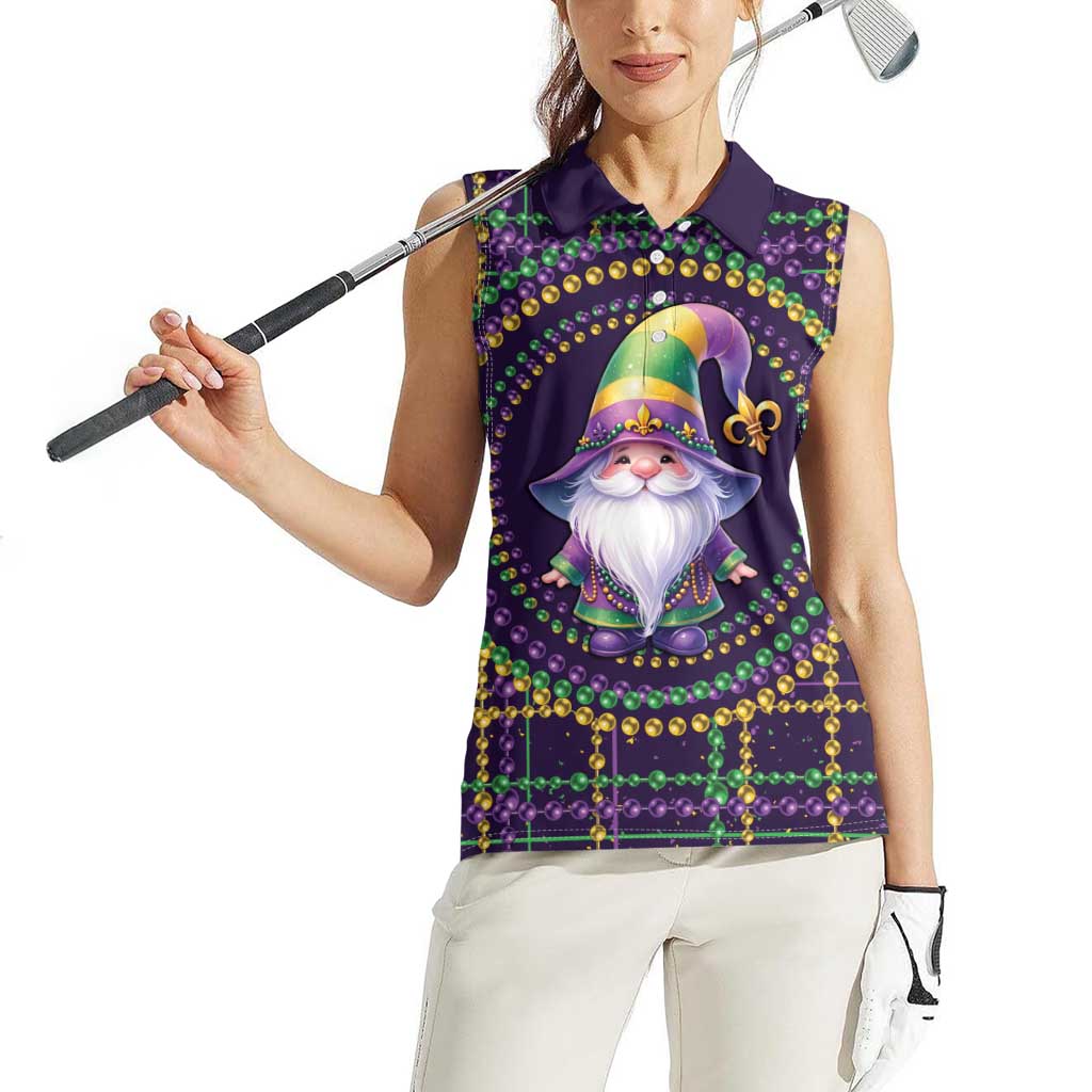 Mardi Gras Gnome Women Sleeveless Polo Shirt Beads Fleur de lis Symbol - Wonder Print Shop