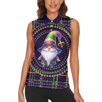 Mardi Gras Gnome Women Sleeveless Polo Shirt Beads Fleur de lis Symbol - Wonder Print Shop