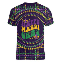 Mardi Gras Gnome Women V-Neck T-Shirt Beads Fleur de lis Symbol - Wonder Print Shop
