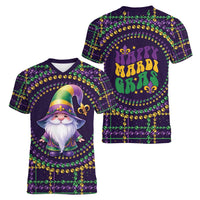 Mardi Gras Gnome Women V-Neck T-Shirt Beads Fleur de lis Symbol - Wonder Print Shop