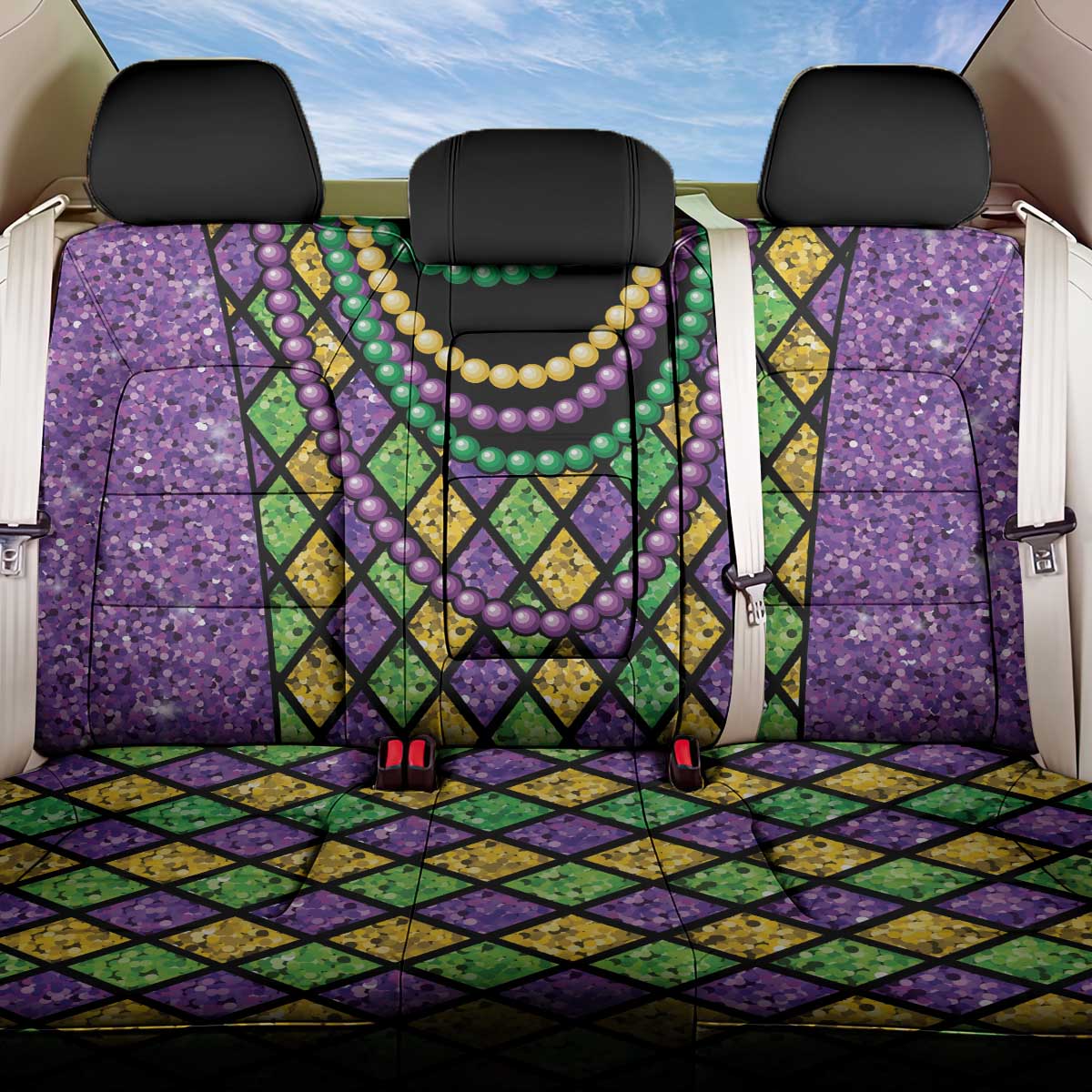 Mardi Gras Strings of Beads Back Car Seat Cover