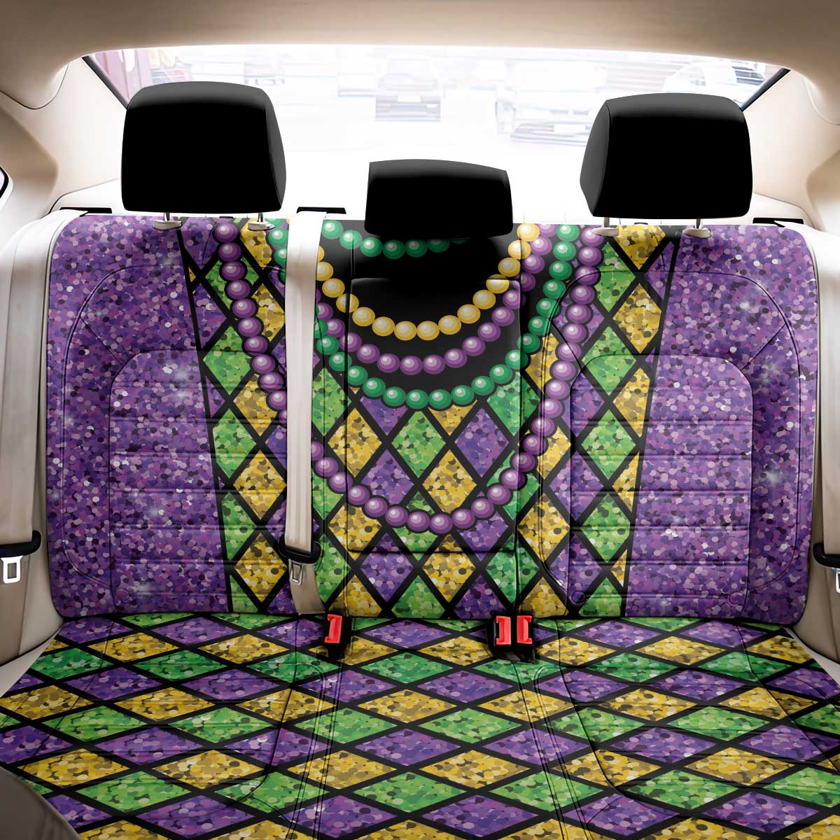 Mardi Gras Strings of Beads Back Car Seat Cover