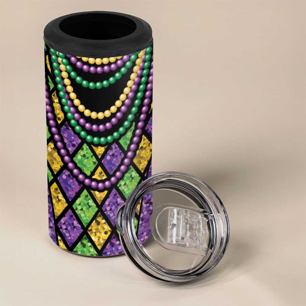 Mardi Gras Strings of Beads 4 in 1 Can Cooler Tumbler