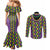 Mardi Gras Strings of Beads Couples Matching Mermaid Dress and Long Sleeve Button Shirt