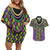 Mardi Gras Strings of Beads Couples Matching Off Shoulder Short Dress and Hawaiian Shirt