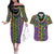 Mardi Gras Strings of Beads Couples Matching Off The Shoulder Long Sleeve Dress and Hawaiian Shirt