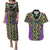 Mardi Gras Strings of Beads Couples Matching Puletasi and Hawaiian Shirt