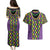 Mardi Gras Strings of Beads Couples Matching Puletasi and Hawaiian Shirt