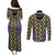 Mardi Gras Strings of Beads Couples Matching Puletasi and Long Sleeve Button Shirt