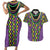 Mardi Gras Strings of Beads Couples Matching Short Sleeve Bodycon Dress and Hawaiian Shirt