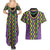 Mardi Gras Strings of Beads Couples Matching Summer Maxi Dress and Hawaiian Shirt