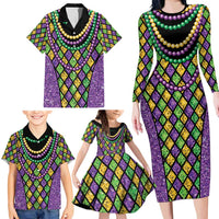 Mardi Gras Strings of Beads Family Matching Long Sleeve Bodycon Dress and Hawaiian Shirt LT9 - Wonder Print Shop