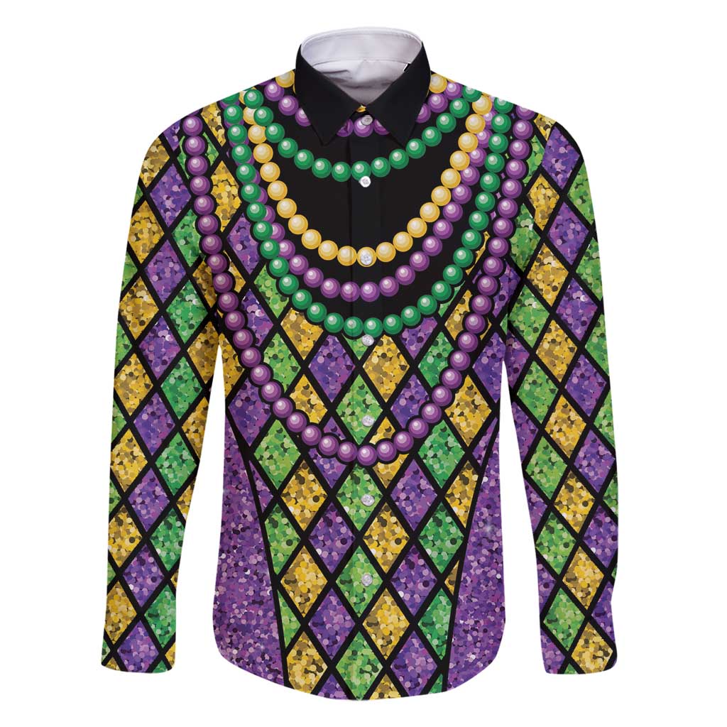 Mardi Gras Strings of Beads Family Matching Long Sleeve Bodycon Dress and Hawaiian Shirt LT9 - Wonder Print Shop