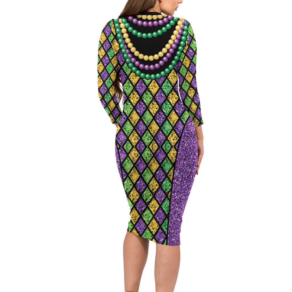 Mardi Gras Strings of Beads Family Matching Long Sleeve Bodycon Dress and Hawaiian Shirt LT9 - Wonder Print Shop