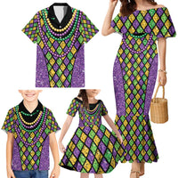Mardi Gras Strings of Beads Family Matching Mermaid Dress and Hawaiian Shirt LT9 - Wonder Print Shop