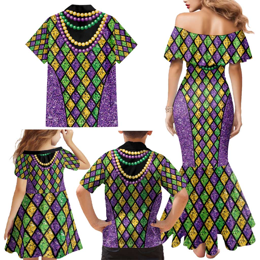 Mardi Gras Strings of Beads Family Matching Mermaid Dress and Hawaiian Shirt LT9 - Wonder Print Shop