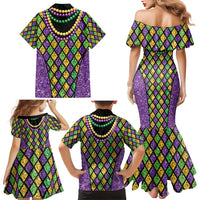 Mardi Gras Strings of Beads Family Matching Mermaid Dress and Hawaiian Shirt LT9 - Wonder Print Shop