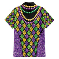 Mardi Gras Strings of Beads Family Matching Off The Shoulder Long Sleeve Dress and Hawaiian Shirt