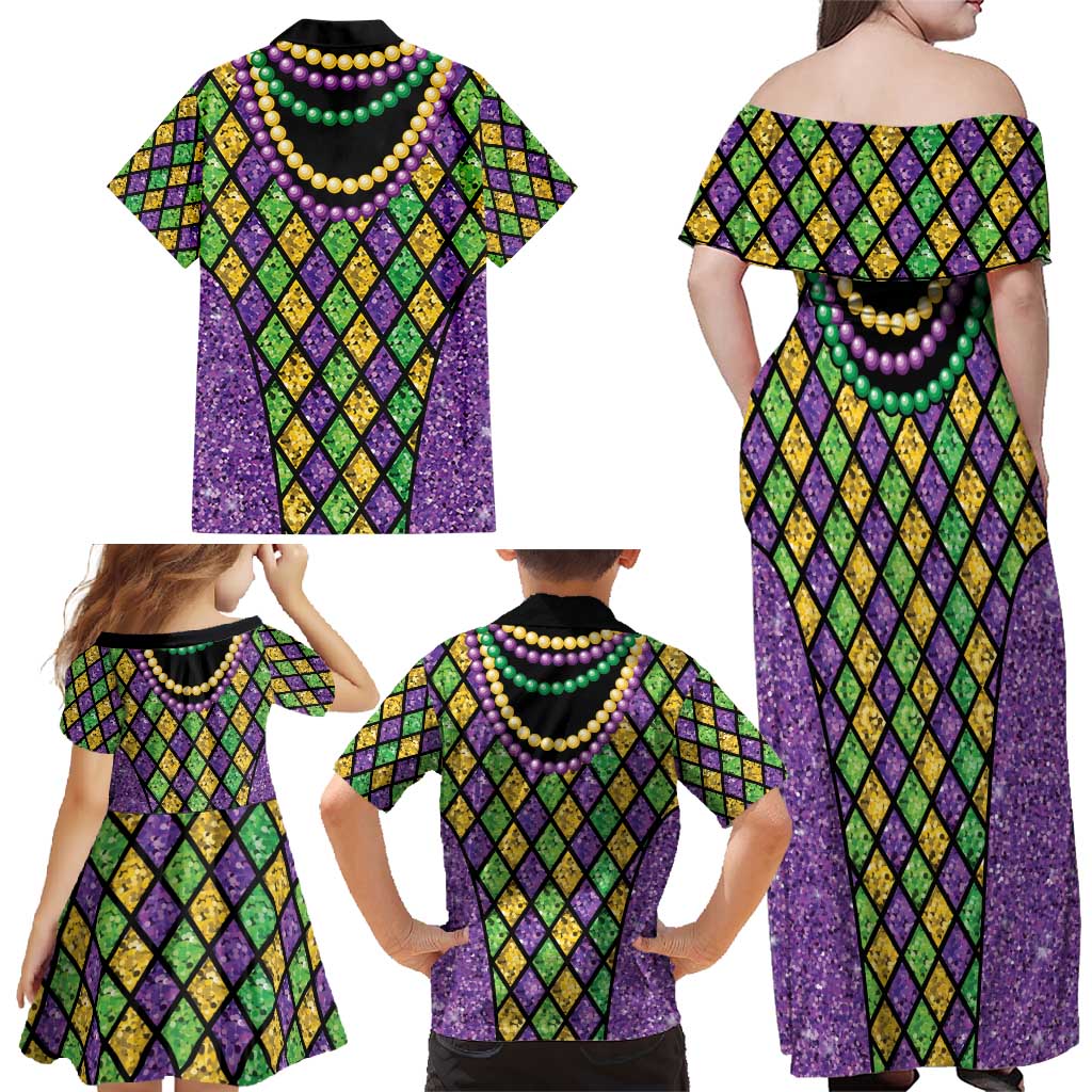 Mardi Gras Strings of Beads Family Matching Off Shoulder Maxi Dress and Hawaiian Shirt LT9 - Wonder Print Shop