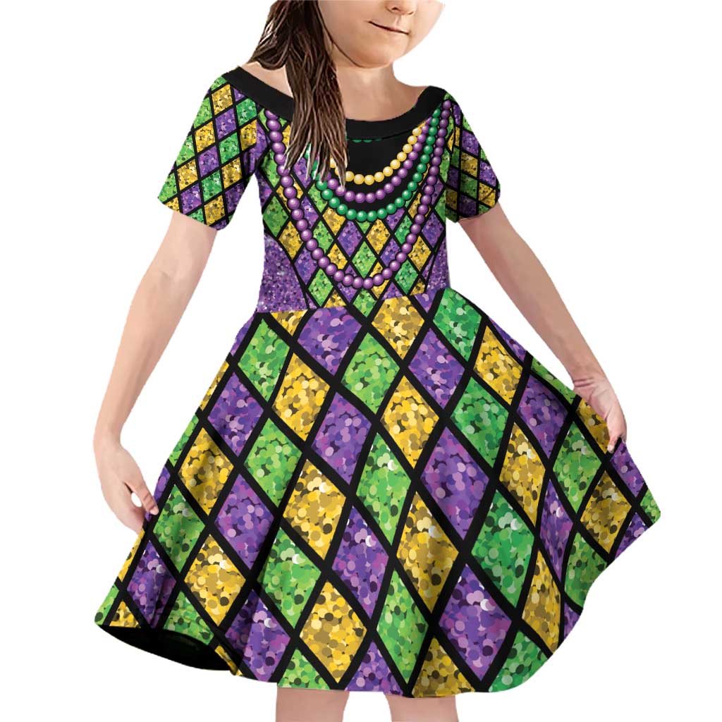 Mardi Gras Strings of Beads Family Matching Off Shoulder Short Dress and Hawaiian Shirt LT9 - Wonder Print Shop