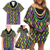 Mardi Gras Strings of Beads Family Matching Off Shoulder Short Dress and Hawaiian Shirt LT9 - Wonder Print Shop