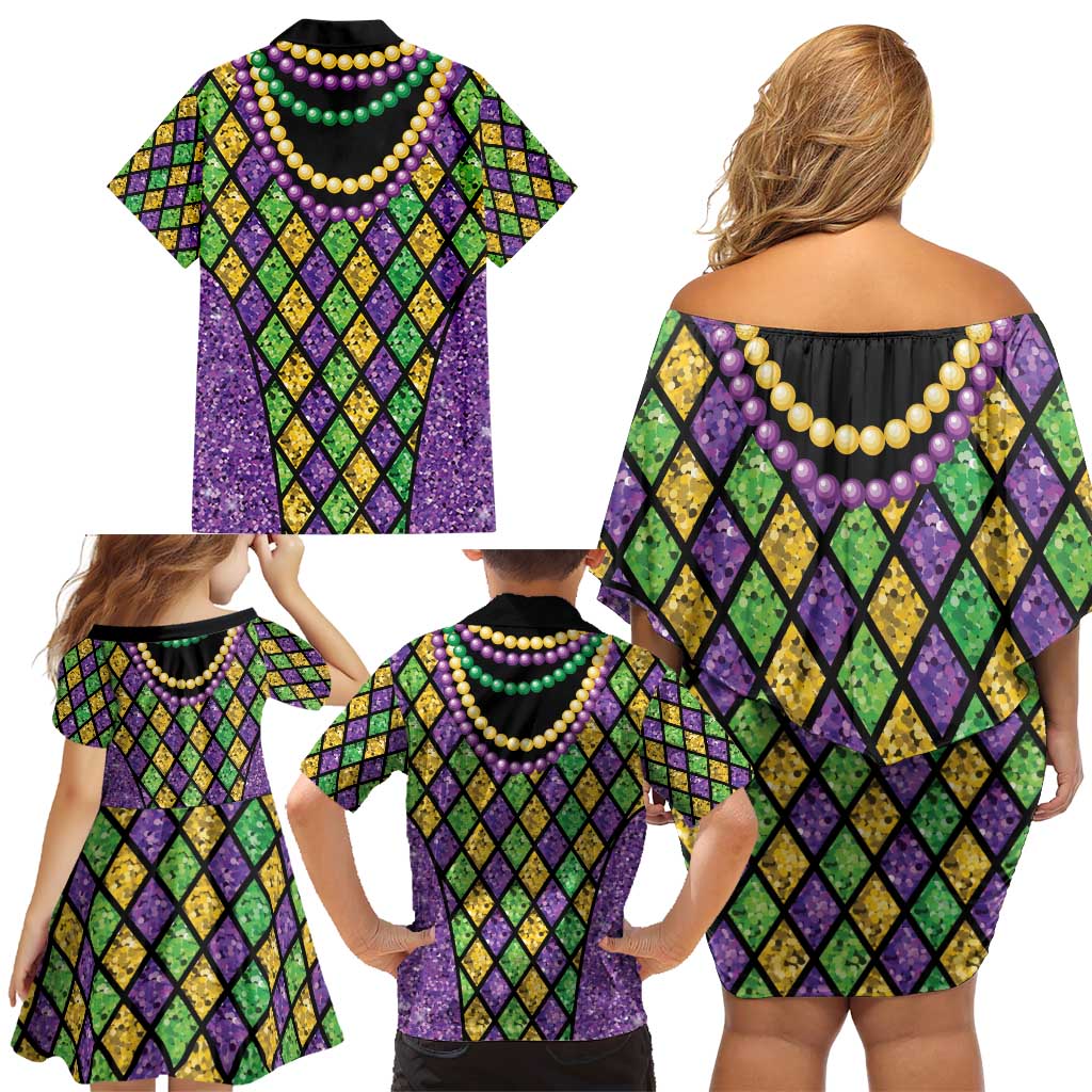 Mardi Gras Strings of Beads Family Matching Off Shoulder Short Dress and Hawaiian Shirt LT9 - Wonder Print Shop
