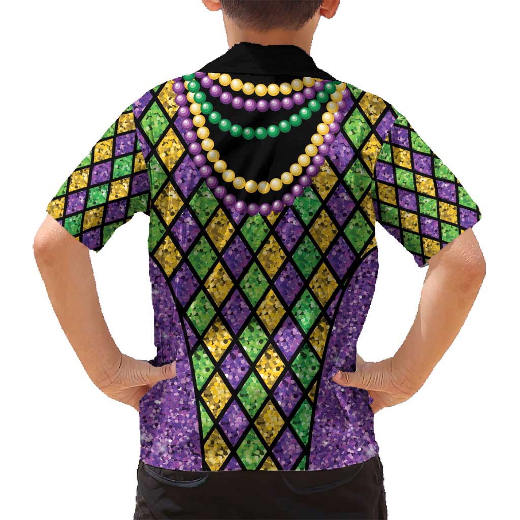 Mardi Gras Strings of Beads Family Matching Puletasi and Hawaiian Shirt
