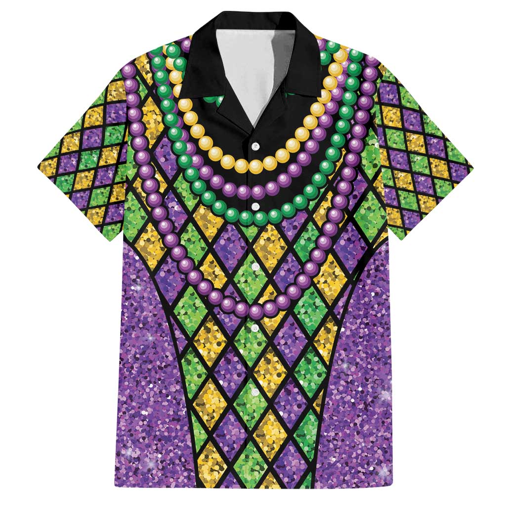 Mardi Gras Strings of Beads Family Matching Puletasi and Hawaiian Shirt