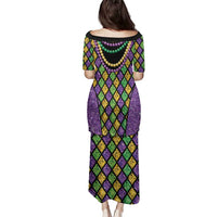 Mardi Gras Strings of Beads Family Matching Puletasi and Hawaiian Shirt