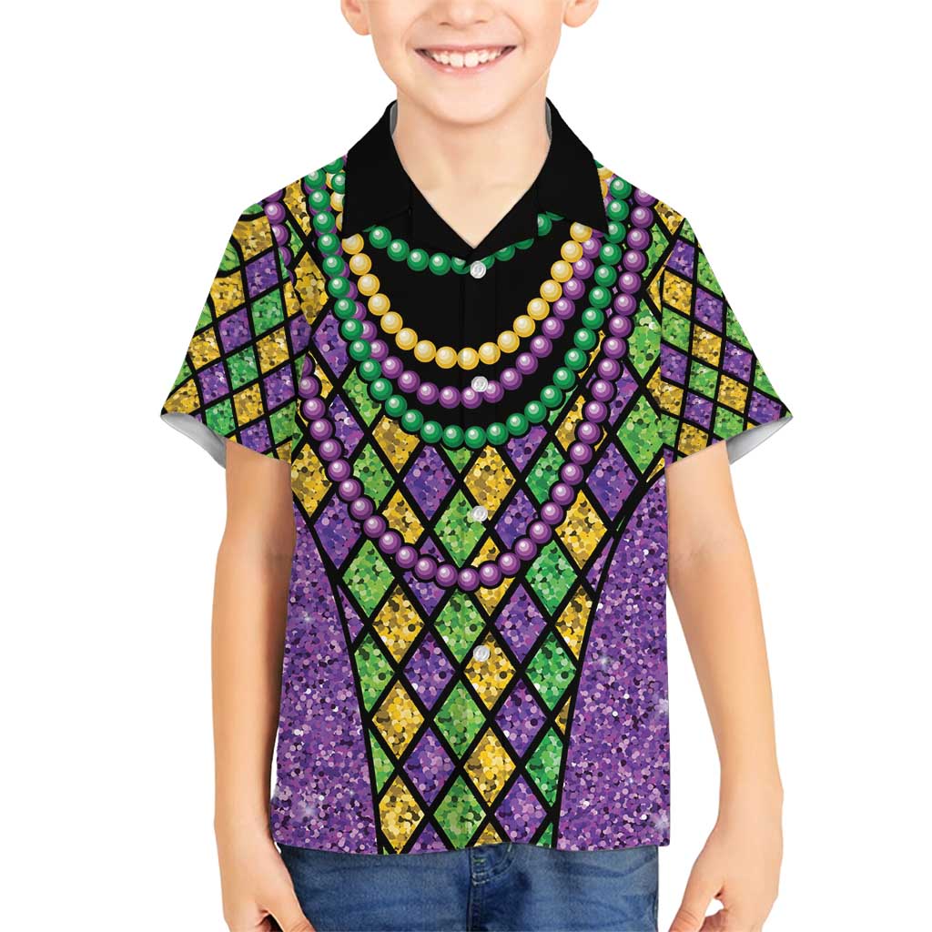 Mardi Gras Strings of Beads Family Matching Puletasi and Hawaiian Shirt