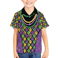 Mardi Gras Strings of Beads Family Matching Puletasi and Hawaiian Shirt