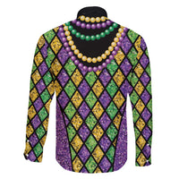 Mardi Gras Strings of Beads Family Matching Short Sleeve Bodycon Dress and Hawaiian Shirt - Wonder Print Shop