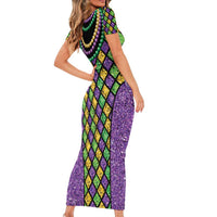 Mardi Gras Strings of Beads Family Matching Short Sleeve Bodycon Dress and Hawaiian Shirt - Wonder Print Shop
