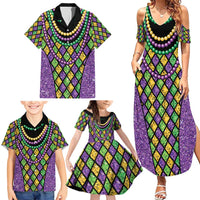 Mardi Gras Strings of Beads Family Matching Summer Maxi Dress and Hawaiian Shirt - Wonder Print Shop