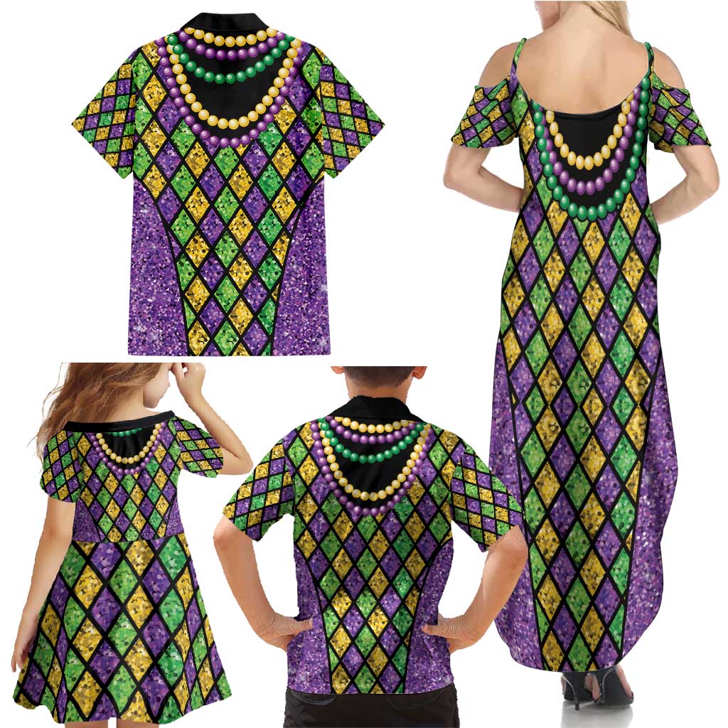 Mardi Gras Strings of Beads Family Matching Summer Maxi Dress and Hawaiian Shirt - Wonder Print Shop