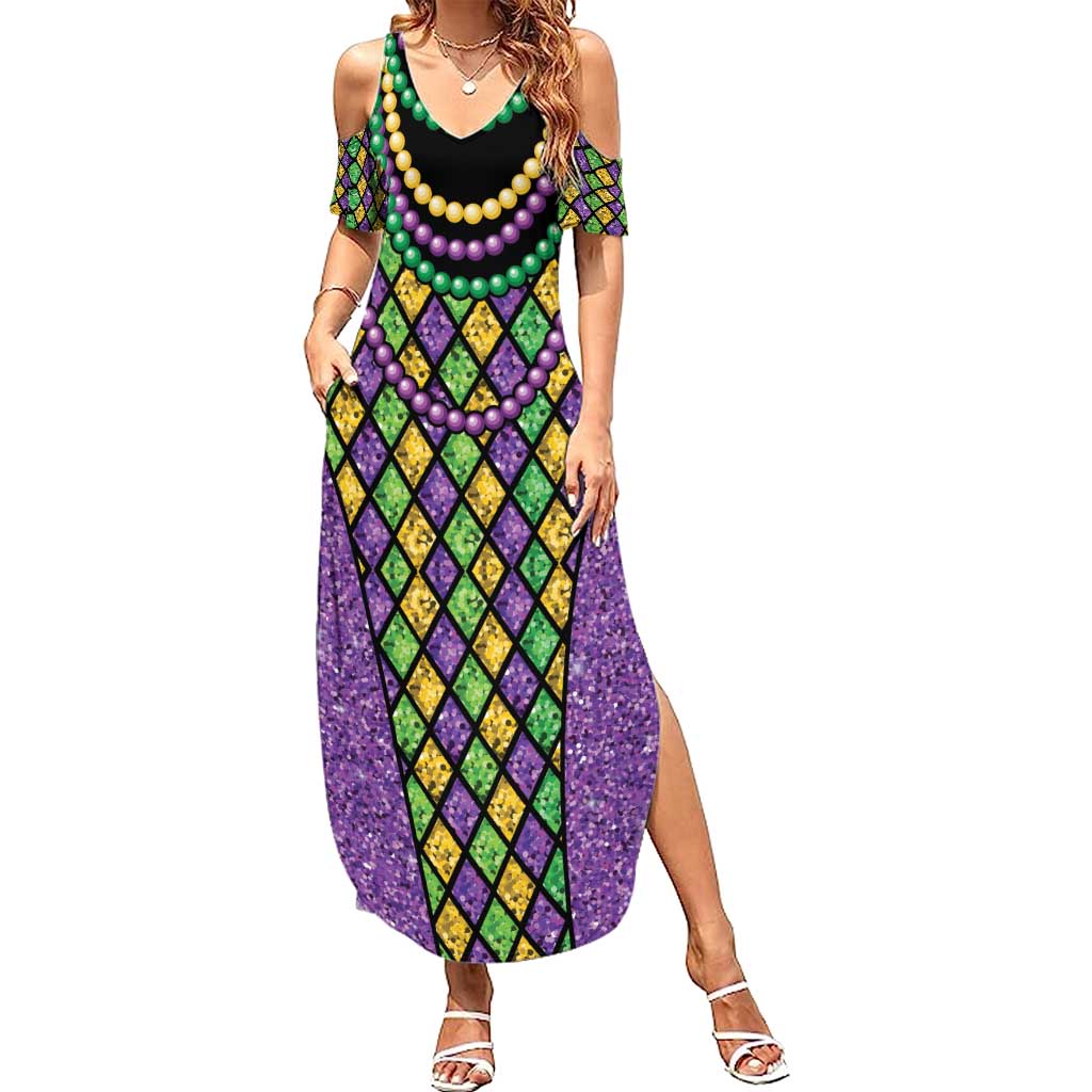 Mardi Gras Strings of Beads Family Matching Summer Maxi Dress and Hawaiian Shirt - Wonder Print Shop