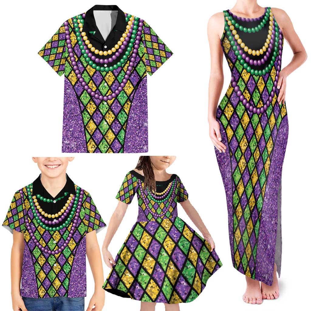 Mardi Gras Strings of Beads Family Matching Tank Maxi Dress and Hawaiian Shirt - Wonder Print Shop