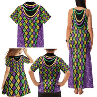 Mardi Gras Strings of Beads Family Matching Tank Maxi Dress and Hawaiian Shirt - Wonder Print Shop