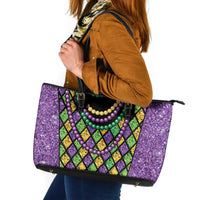 Mardi Gras Strings of Beads Leather Tote Bag