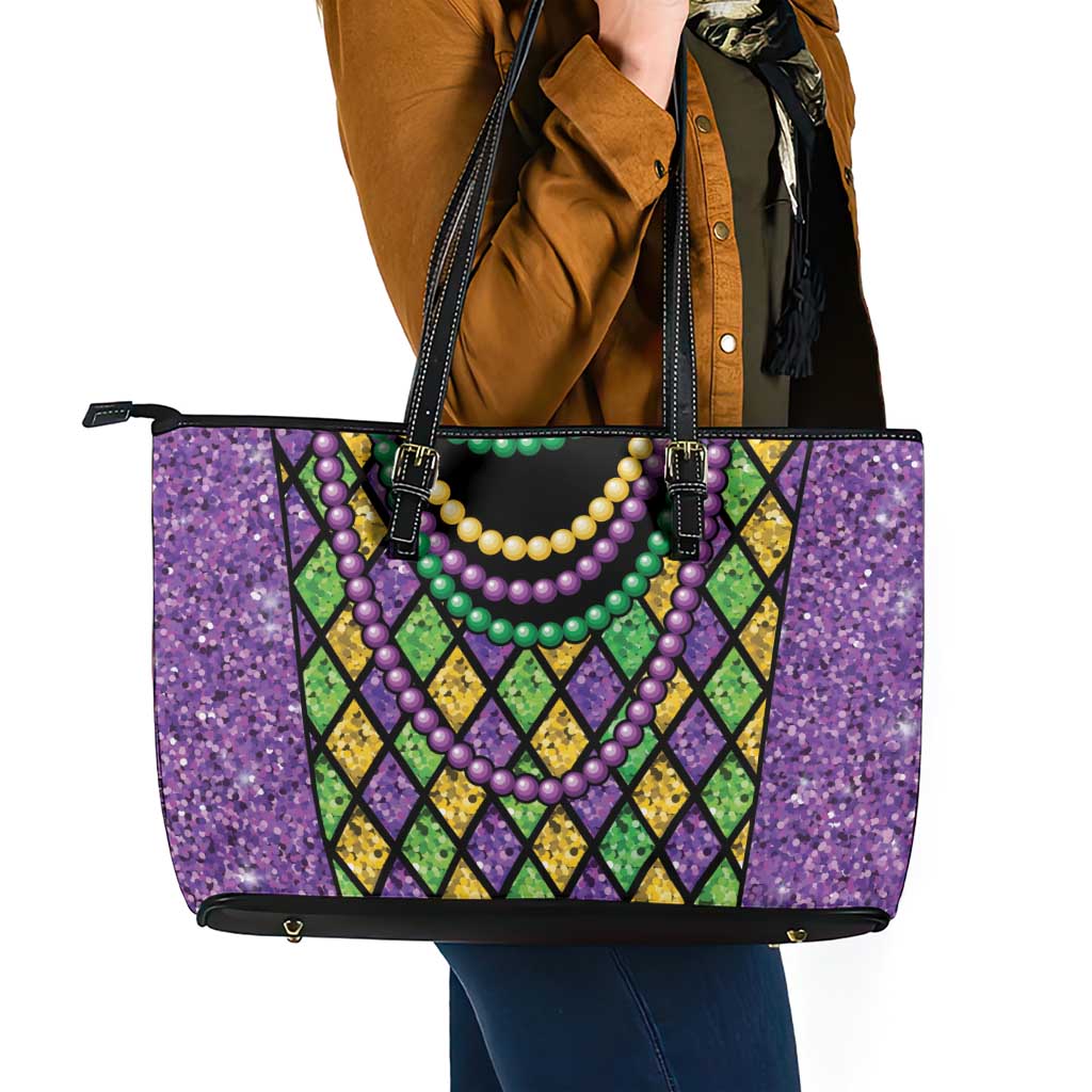 Mardi Gras Strings of Beads Leather Tote Bag