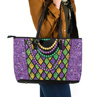Mardi Gras Strings of Beads Leather Tote Bag