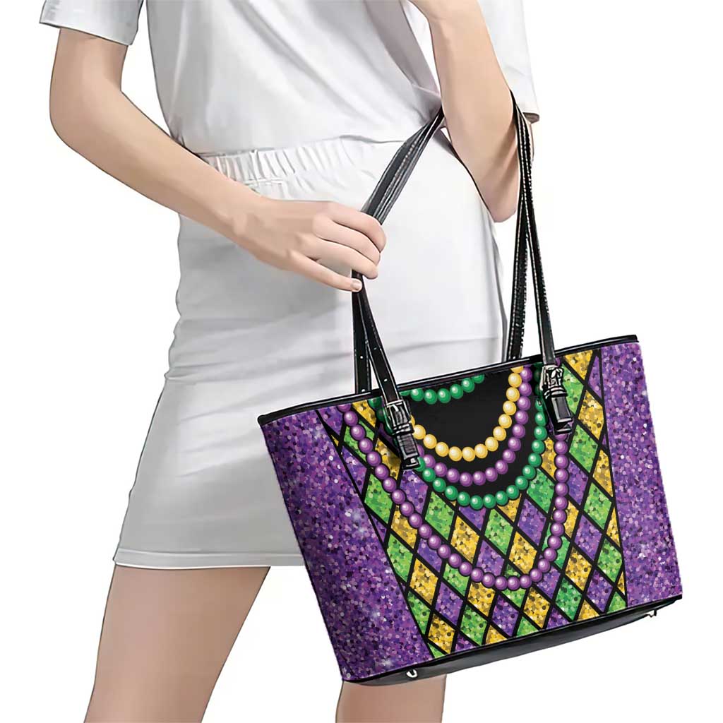 Mardi Gras Strings of Beads Leather Tote Bag