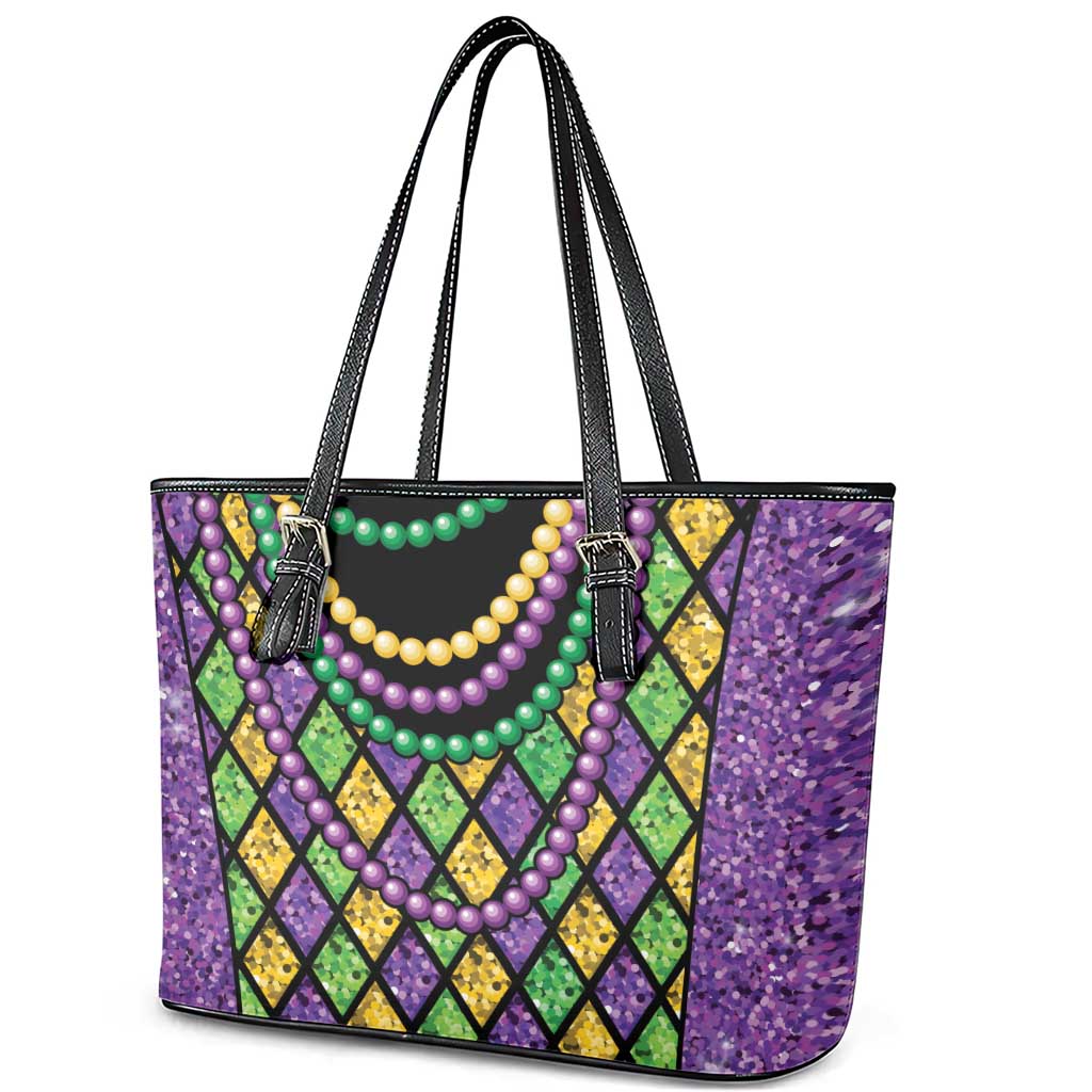 Mardi Gras Strings of Beads Leather Tote Bag