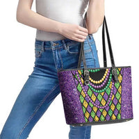 Mardi Gras Strings of Beads Leather Tote Bag