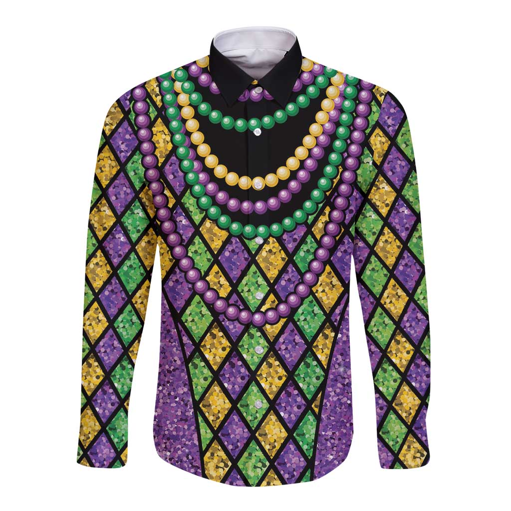 Mardi Gras Strings of Beads Long Sleeve Button Shirt