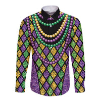 Mardi Gras Strings of Beads Long Sleeve Button Shirt