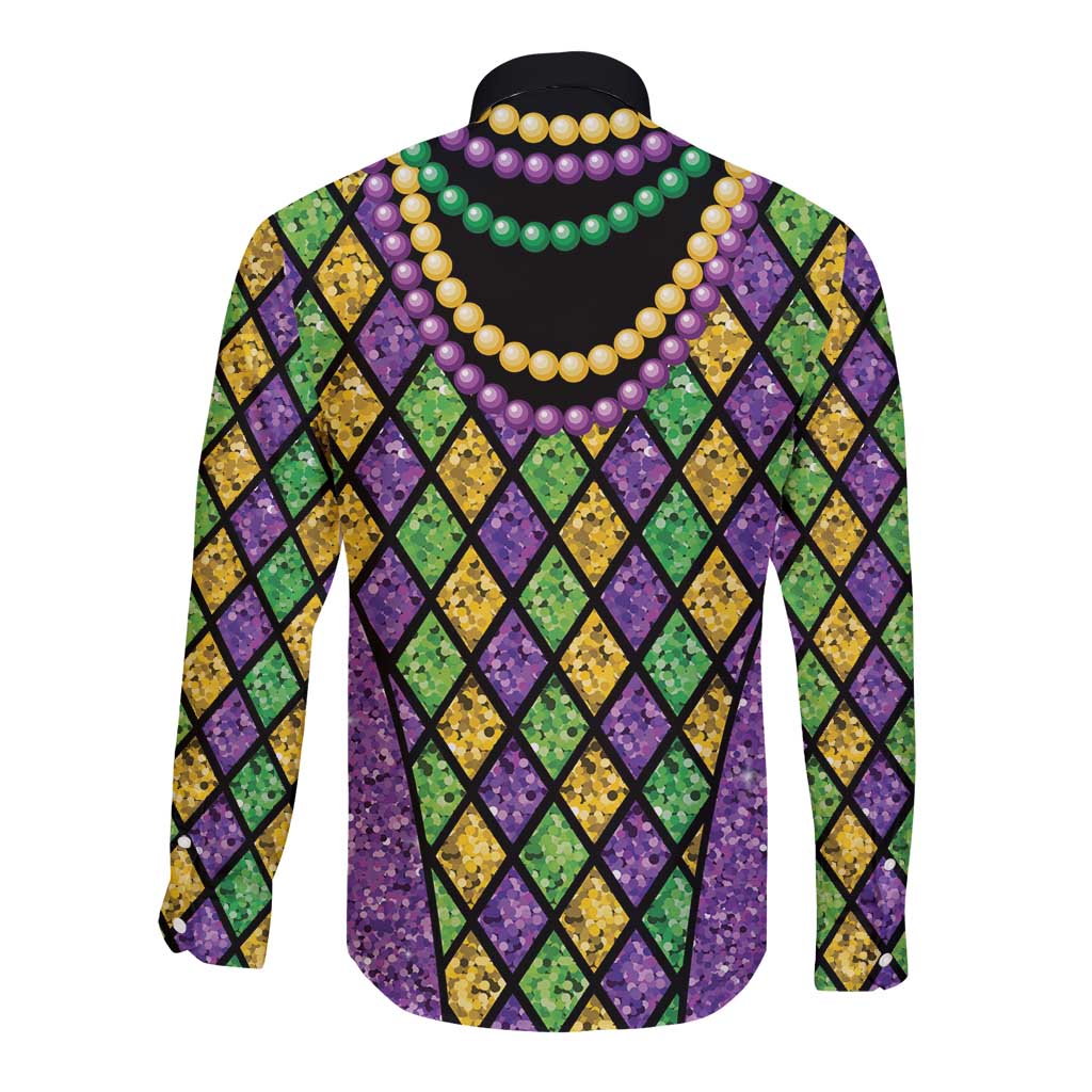Mardi Gras Strings of Beads Long Sleeve Button Shirt