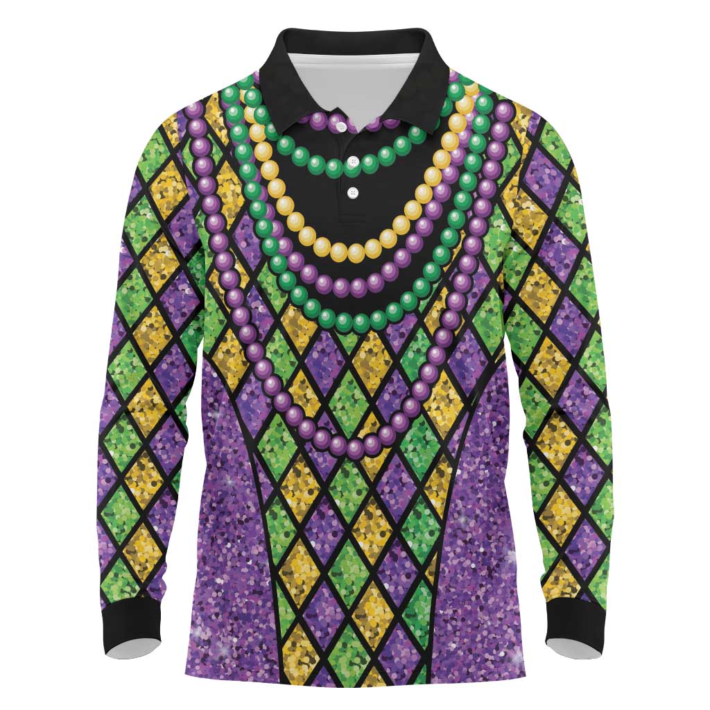 Mardi Gras Strings of Beads Long Sleeve Polo Shirt - Wonder Print Shop